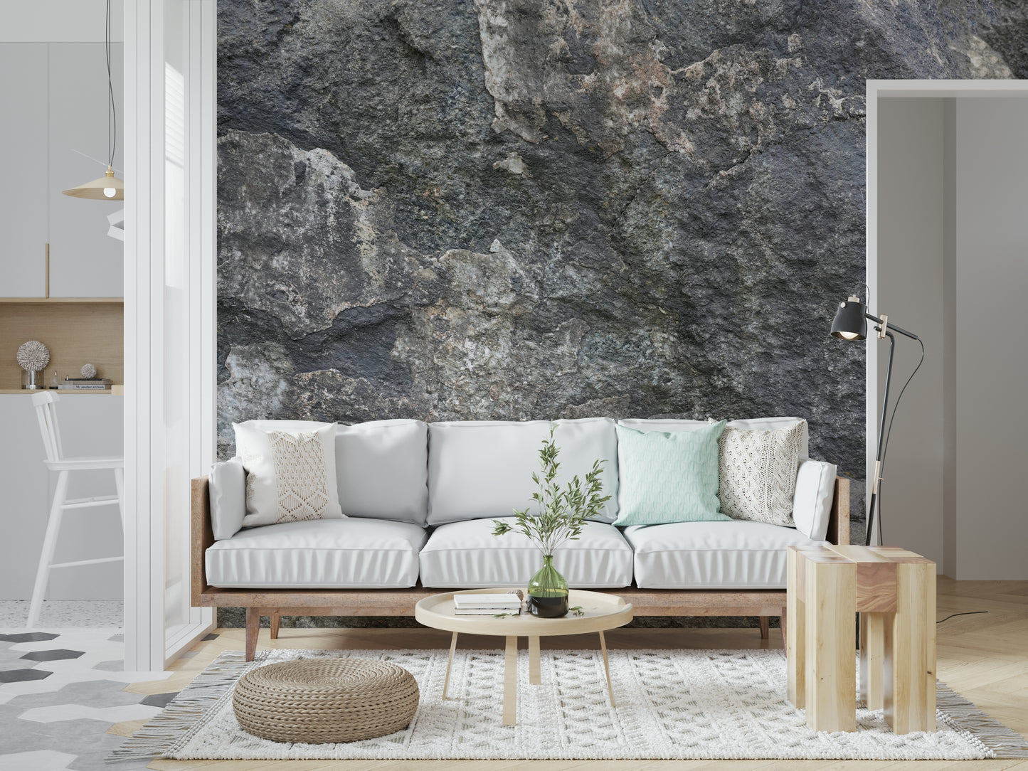 Close-up of the rocky surface mural's texture.