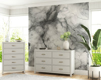Close-up of gray marble mural's elegant veining.