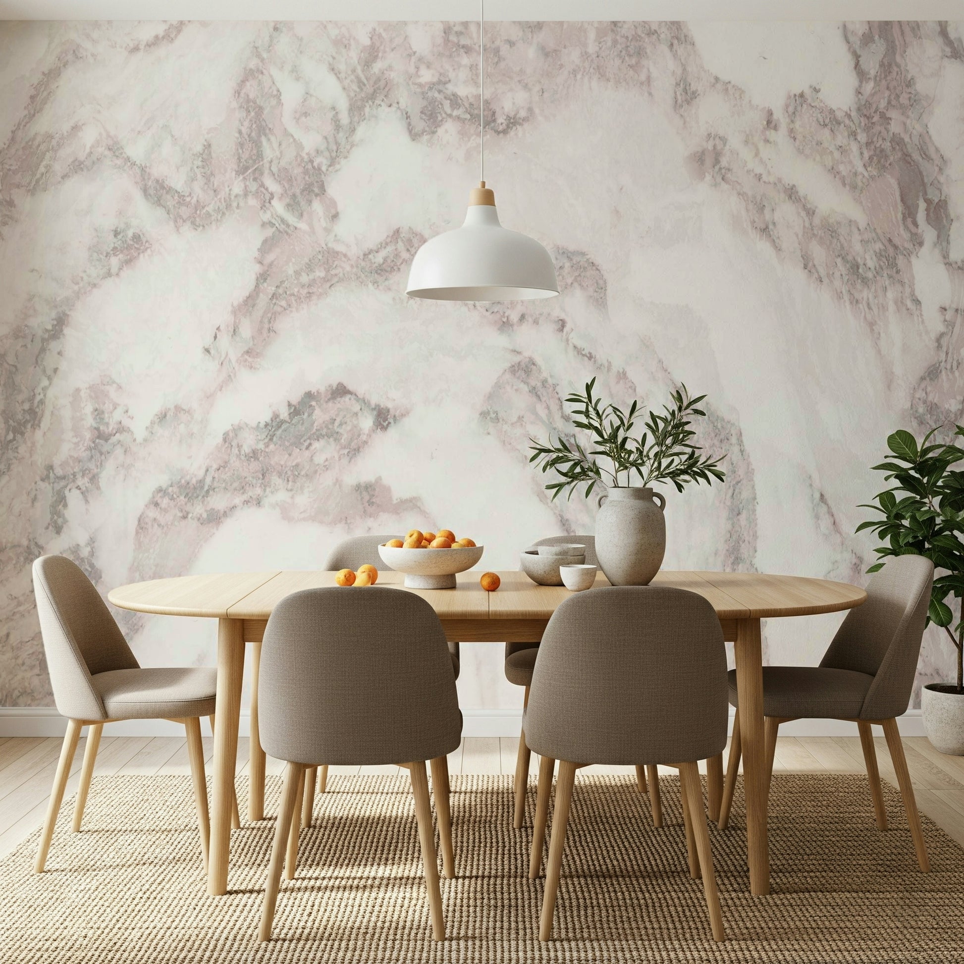 Close-up of blush stone mural's soft texture.
