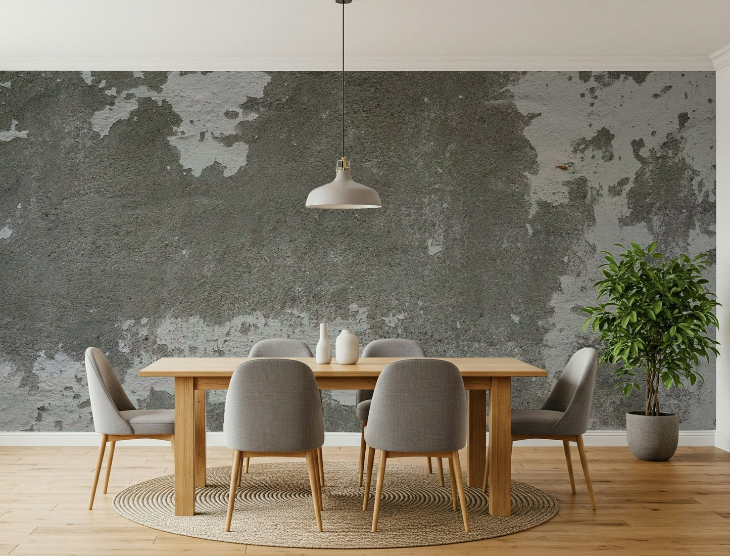 Grey distressed concrete mural in an urban loft.