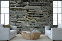 Elegant office study with Grey Stone Layers wallpaper accent.