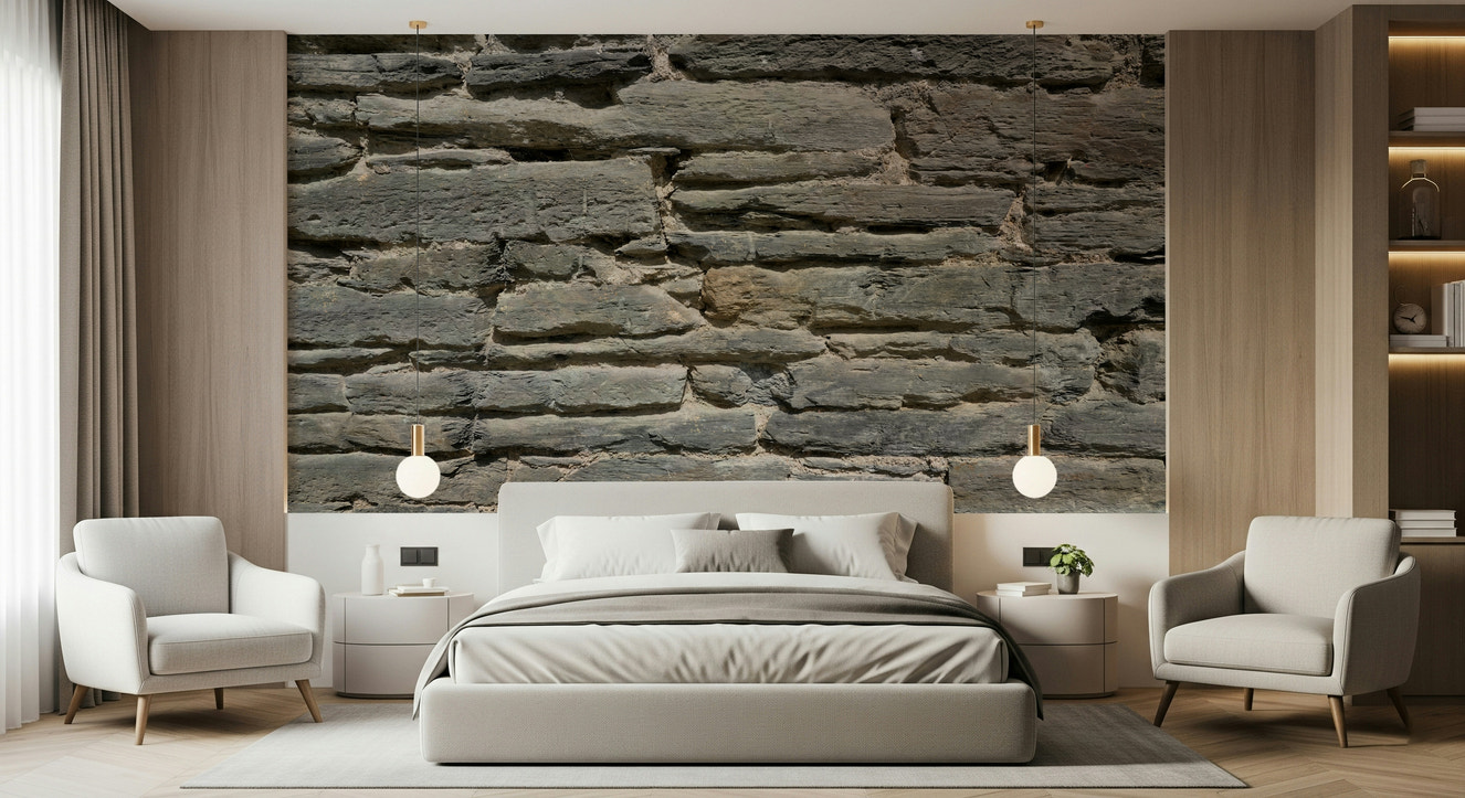 Modern living room featuring Grey Stone Layers wall mural.
