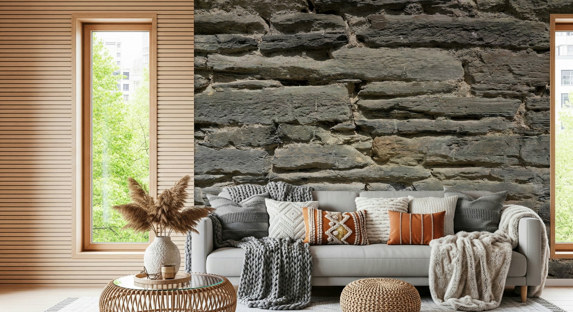Close-up texture of Grey Stone Layers stone wallpaper mural.