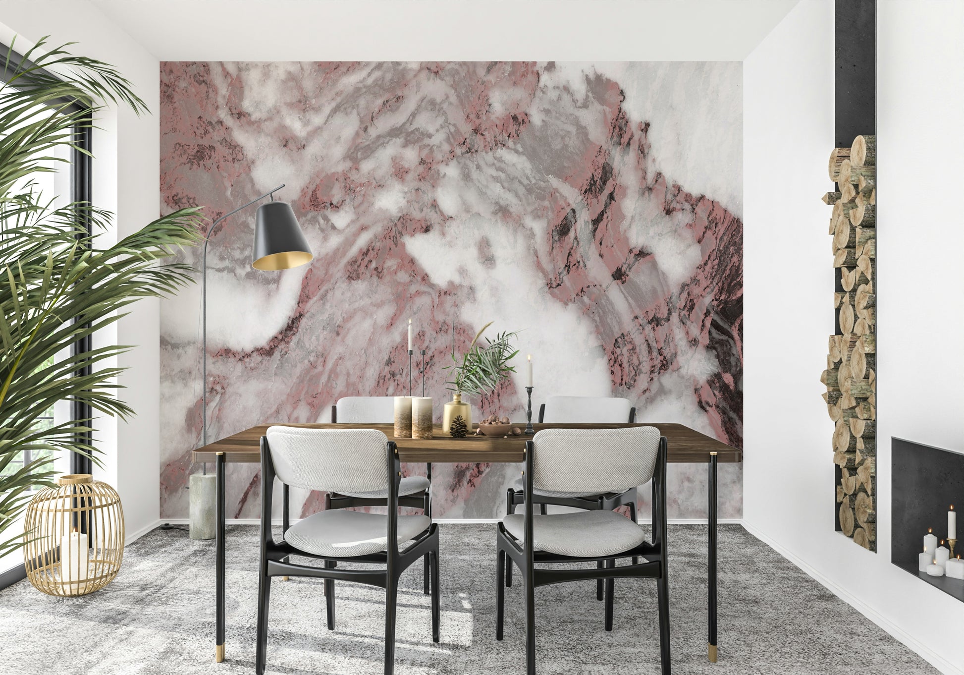 Detail of dusty rose marble veining on wall mural.