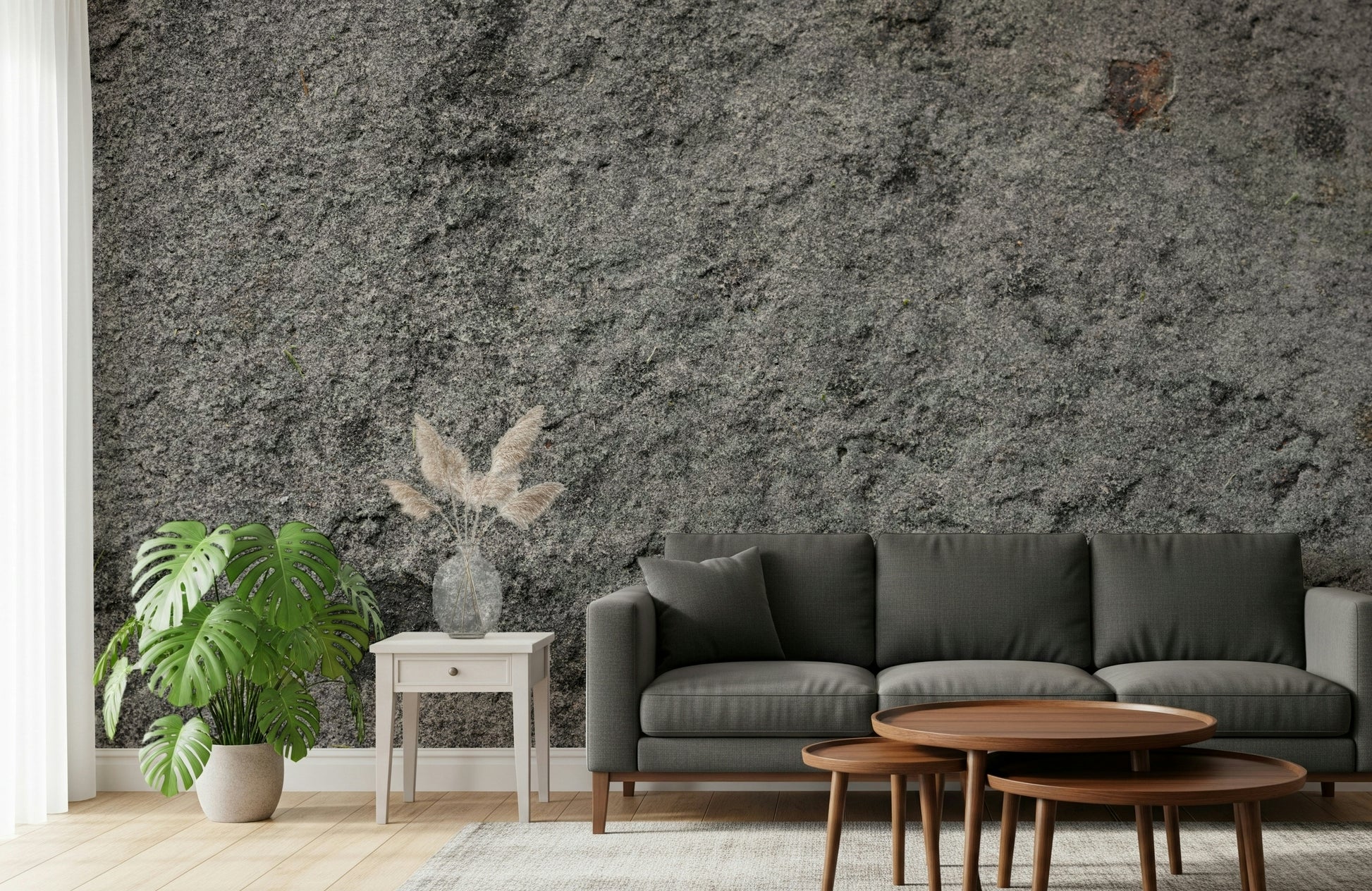 Granite look wall mural application detail.
