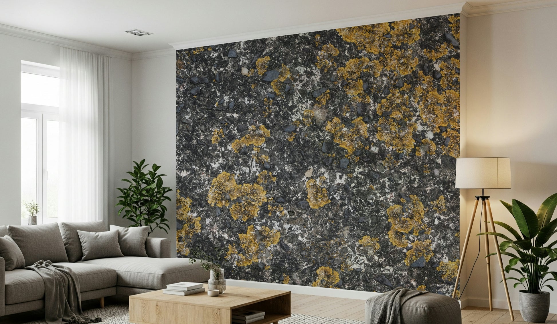 Cracked Stone Wall Mural in a contemporary dining area.