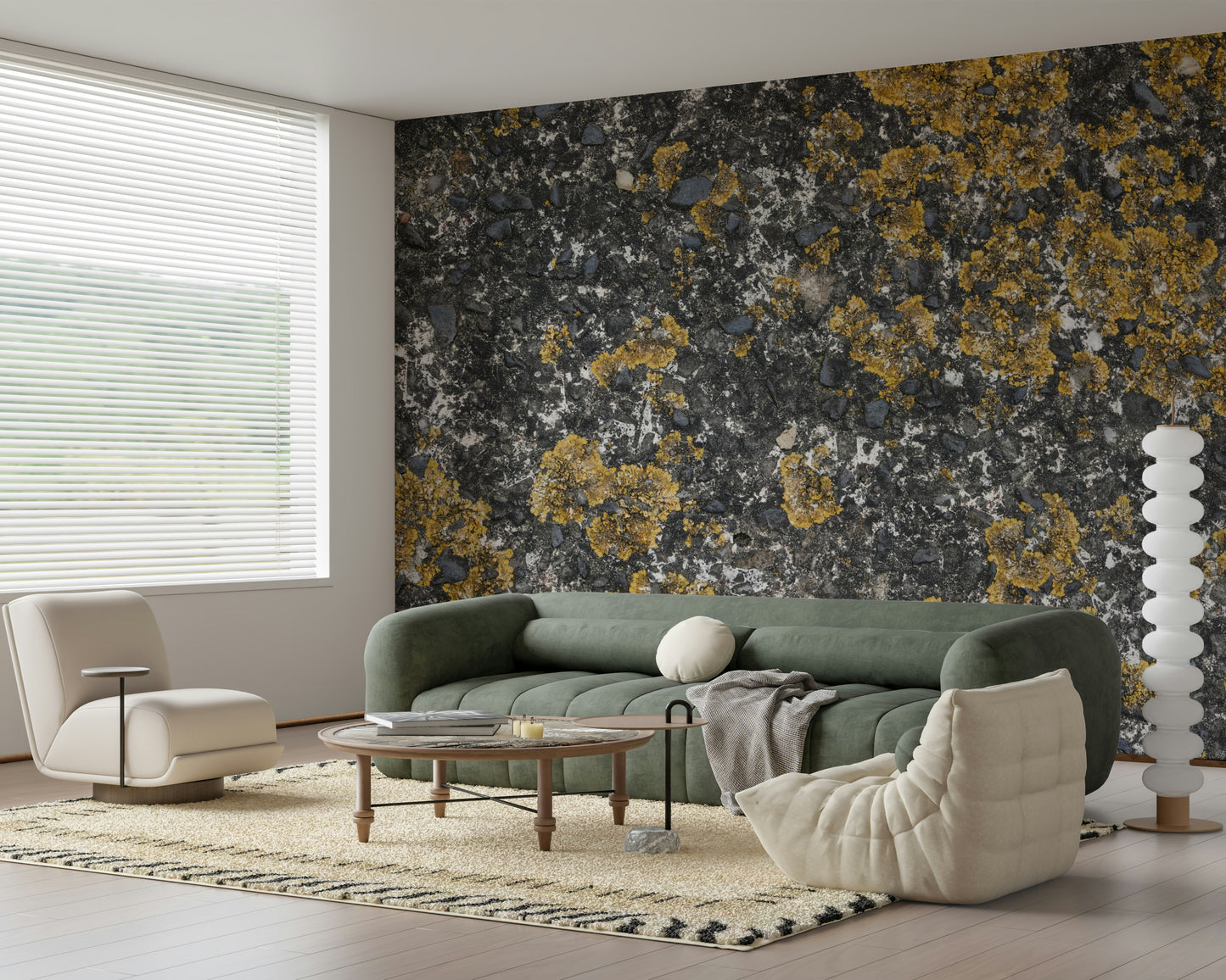 Detail shot of the faux grout lines and distressed finish.