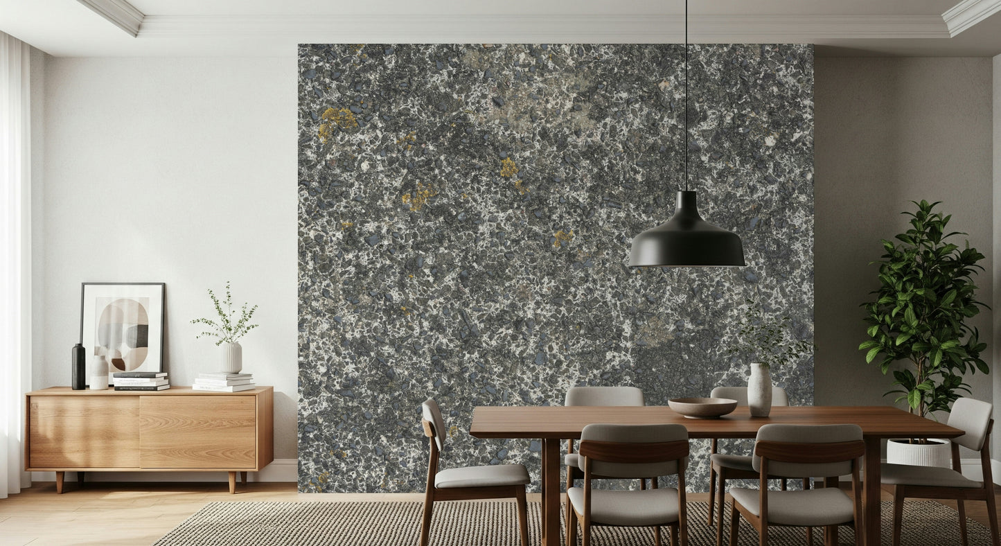 Detail shot of speckled stone wallpaper mural.