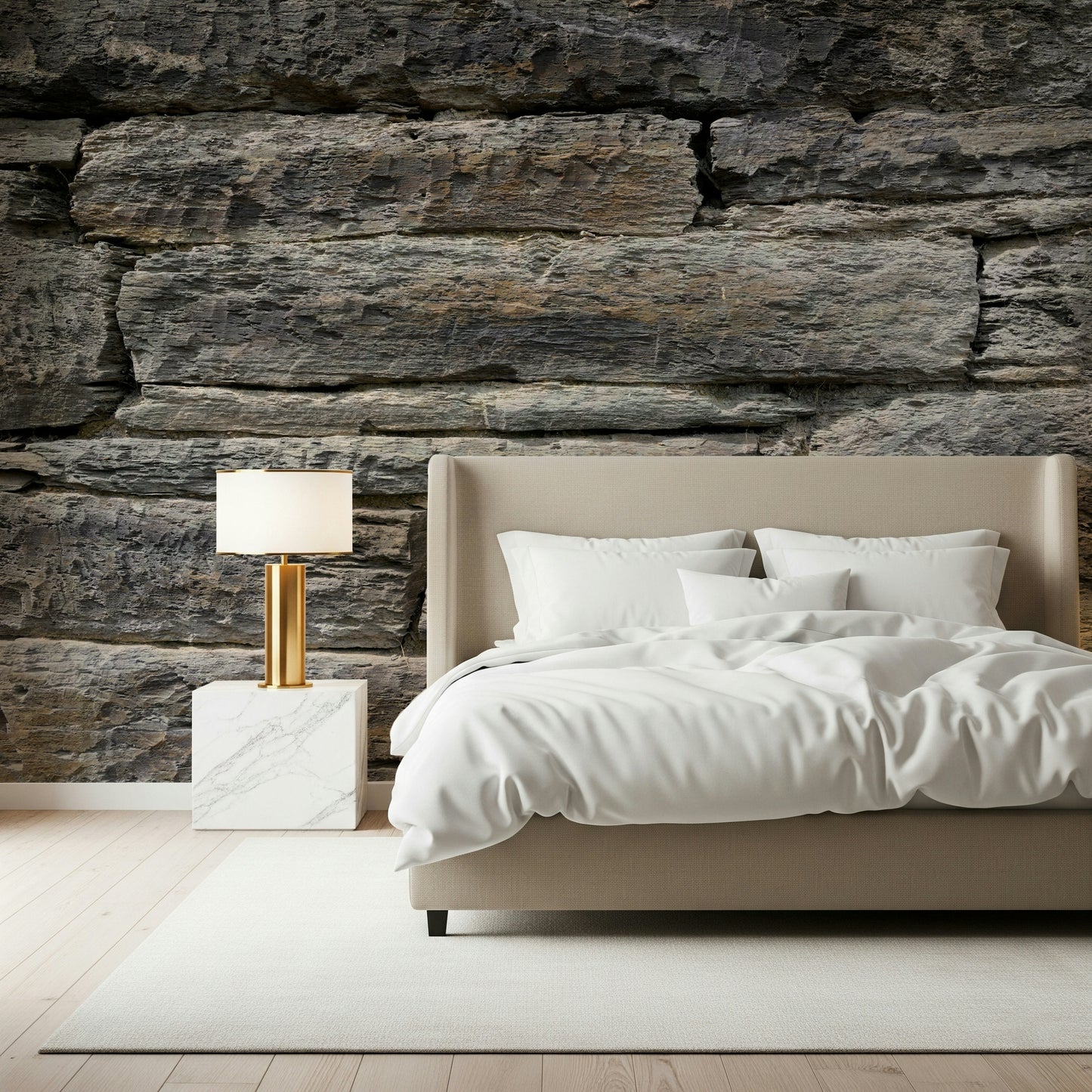 Weathered stone masonry wall mural, loft style.