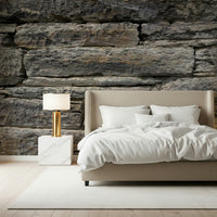 Weathered stone masonry wall mural, loft style.