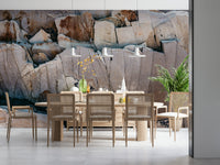 Stone Geometry wallpaper mural in modern living room.