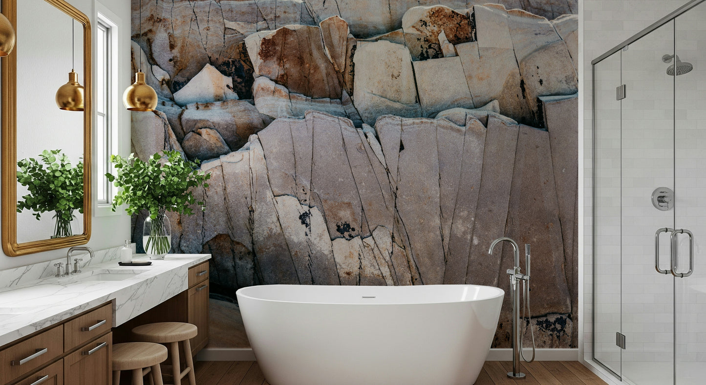 Close-up texture of fractured geometric rock wallpaper for walls.