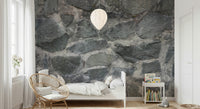 Abstract gray and white stone pattern wallpaper mural detail.