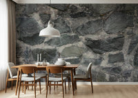 Easy application of peel and stick wallpaper on a dining room wall.