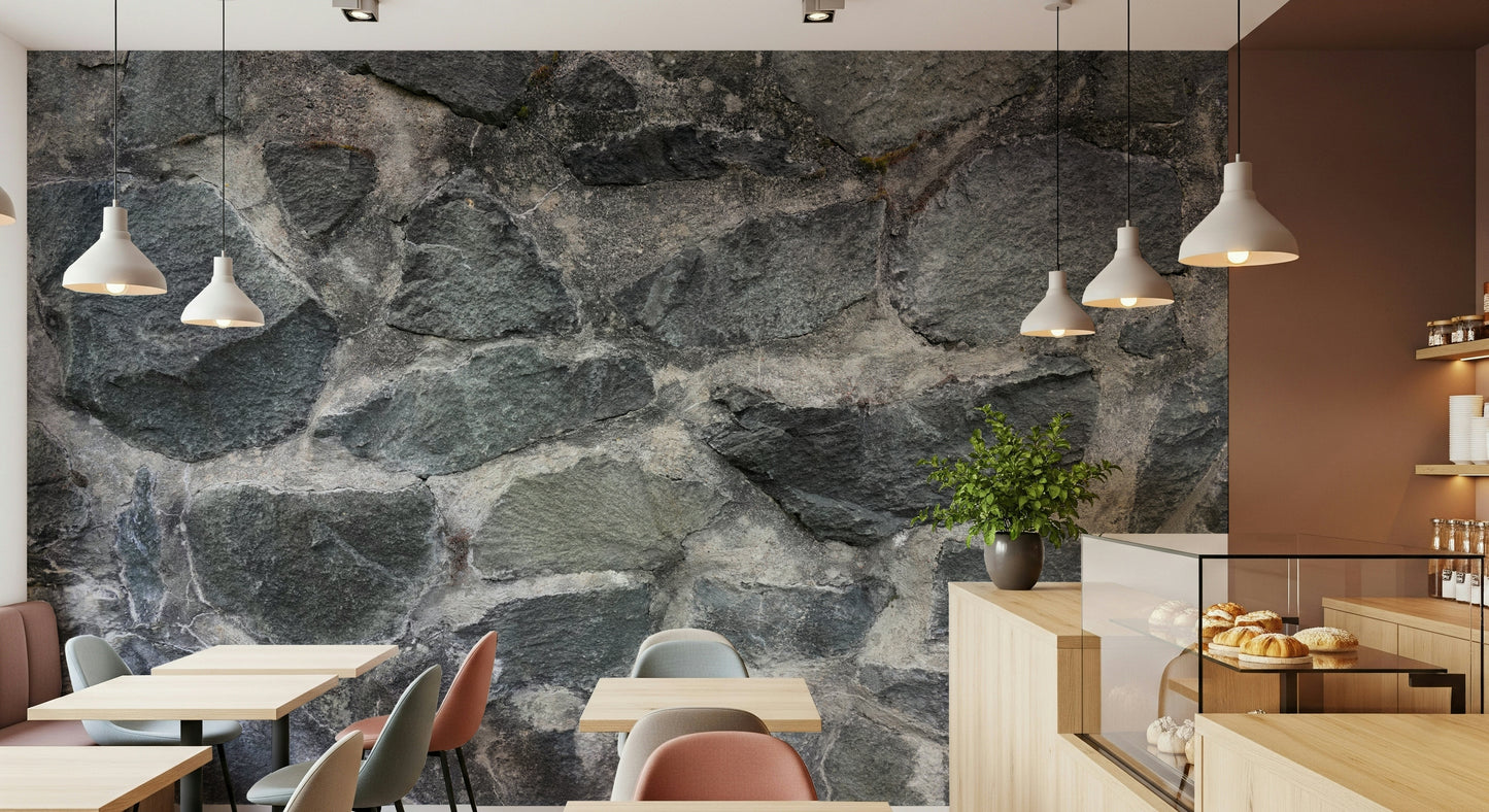 Detailed view of stacked granite pattern wallpaper for walls.
