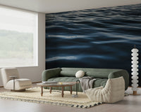 Calm living room with water ripples wallpaper mural.