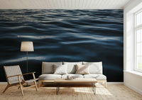 Serene bedroom accent wall with water ripples.