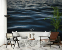 Calming home office with water ripples mural.