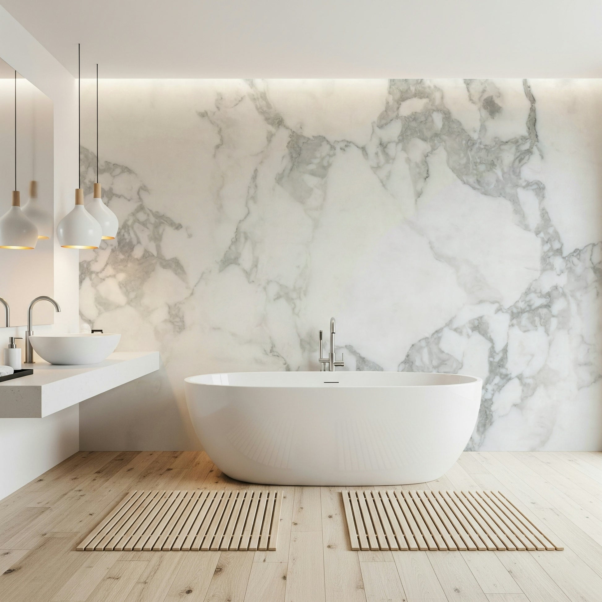 Faux stone peel and stick wallpaper on an accent column.