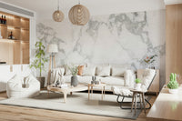 Realistic stone-look wallpaper mural application.