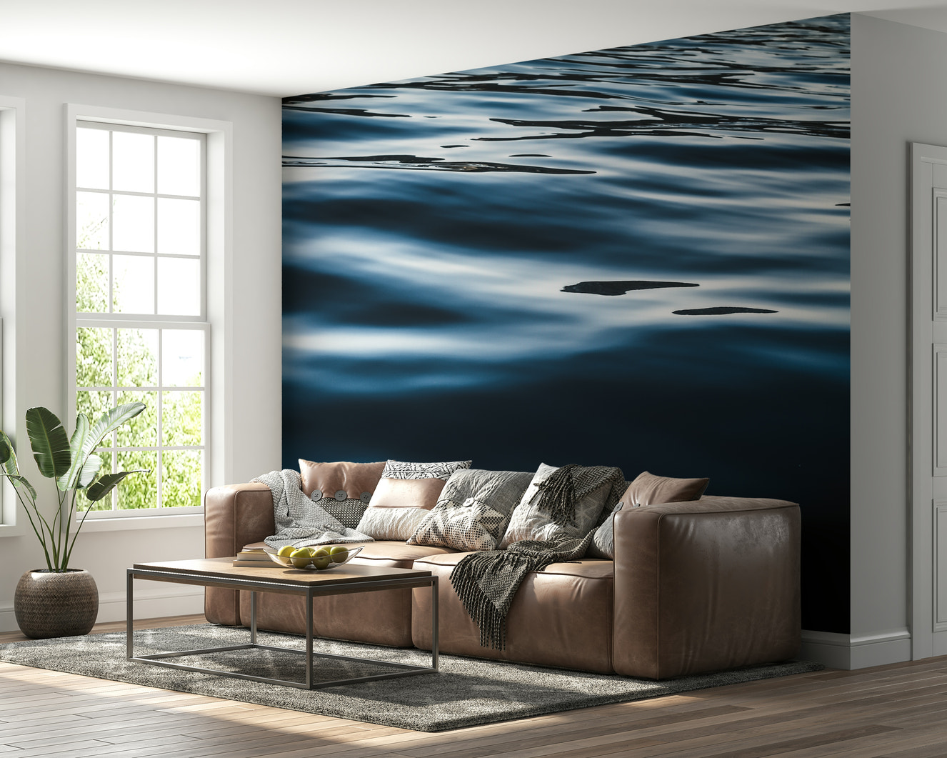 Wallpaper mural featuring deep blue, calming abstract art.