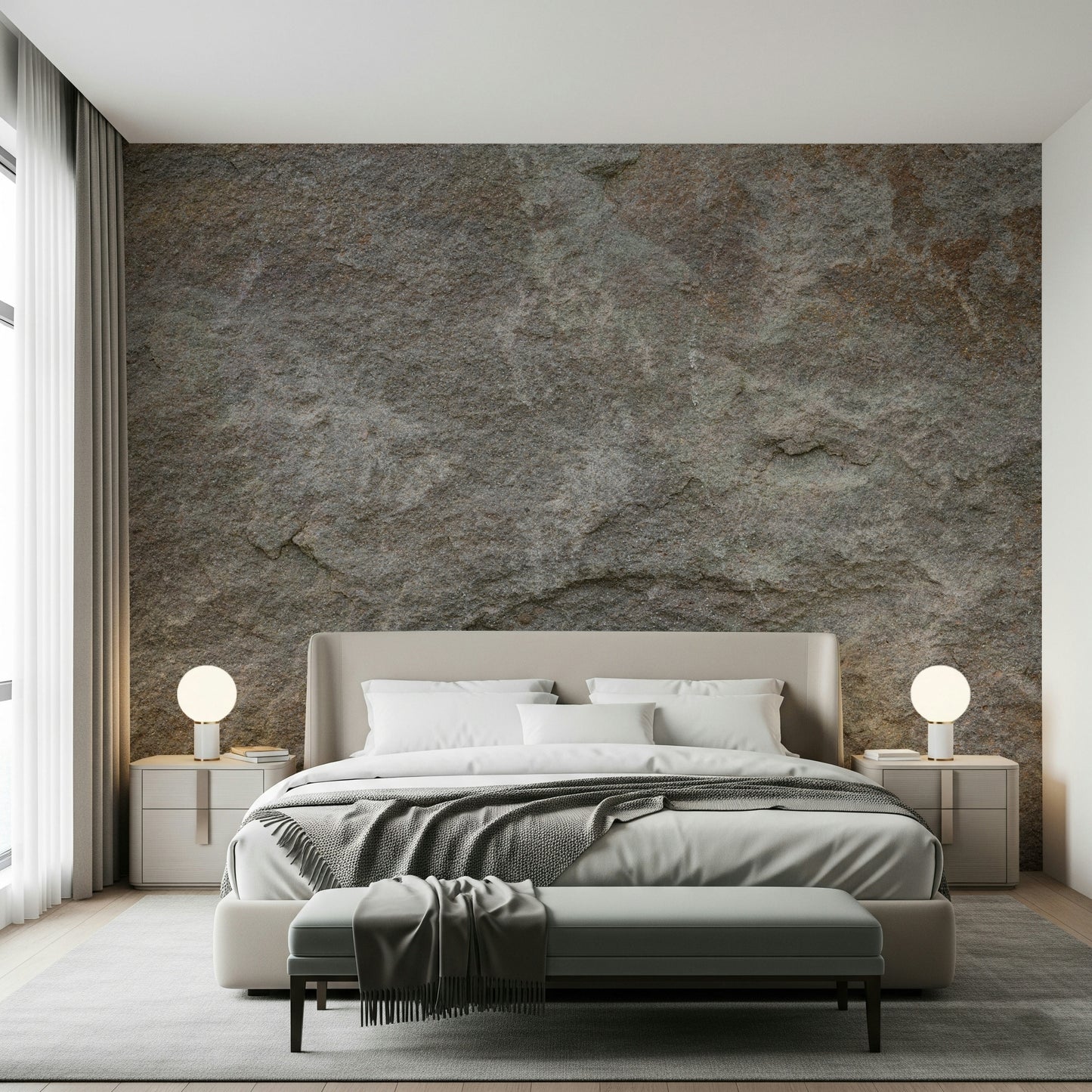 Bedroom accent wall featuring the natural stone mural