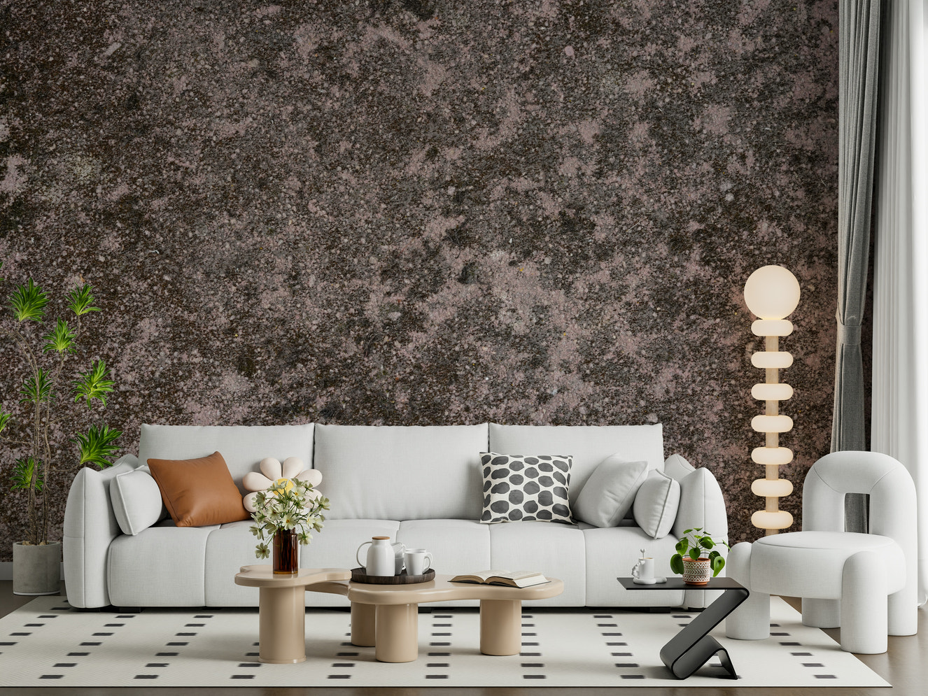 Mottled Earth Wall Mural close-up, rustic texture and natural tones detail.