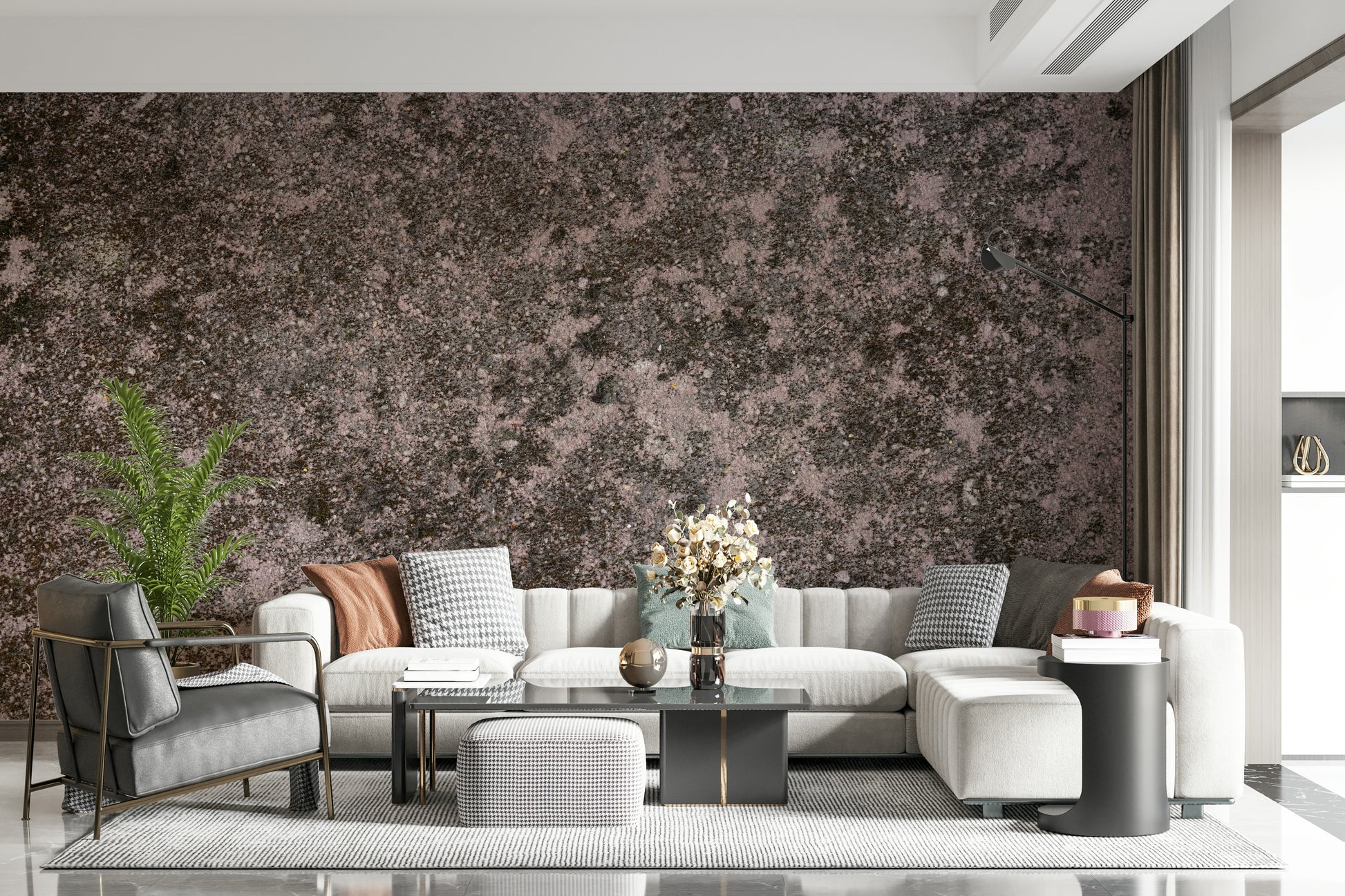 Mottled Earth Wall Mural creating a calming, natural backdrop in a dining area.