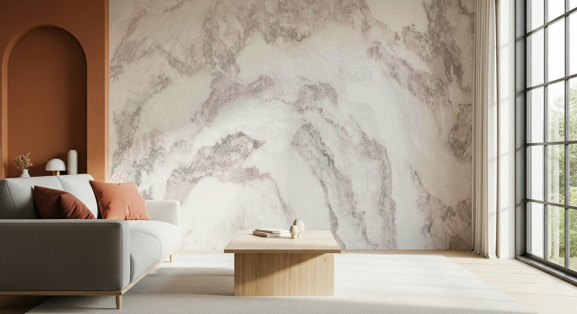 Seamless pattern of the Rose Quartz Marble mural showing large-scale stone texture.