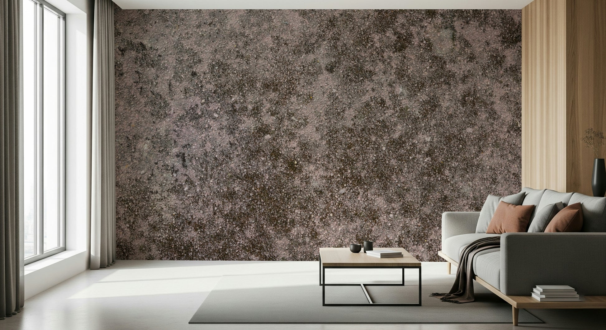 Simple application of the peel and stick grunge finish wallpaper.