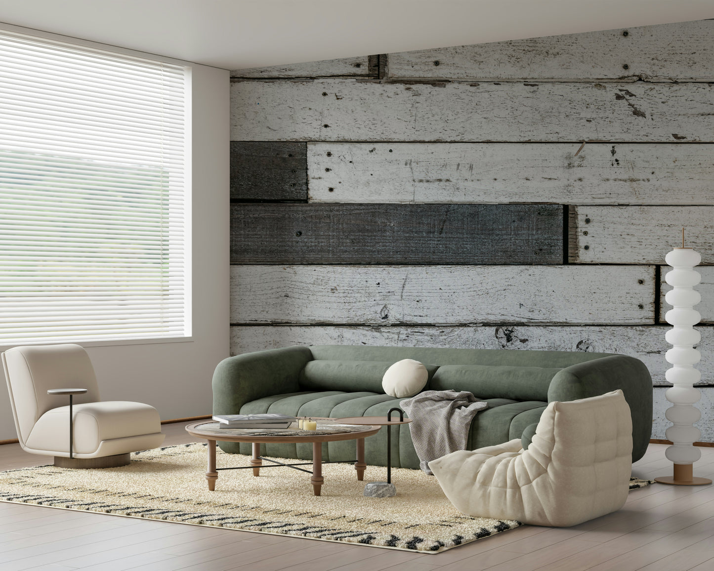 Full view of the realistic Distressed Wood Panel wallpaper design.