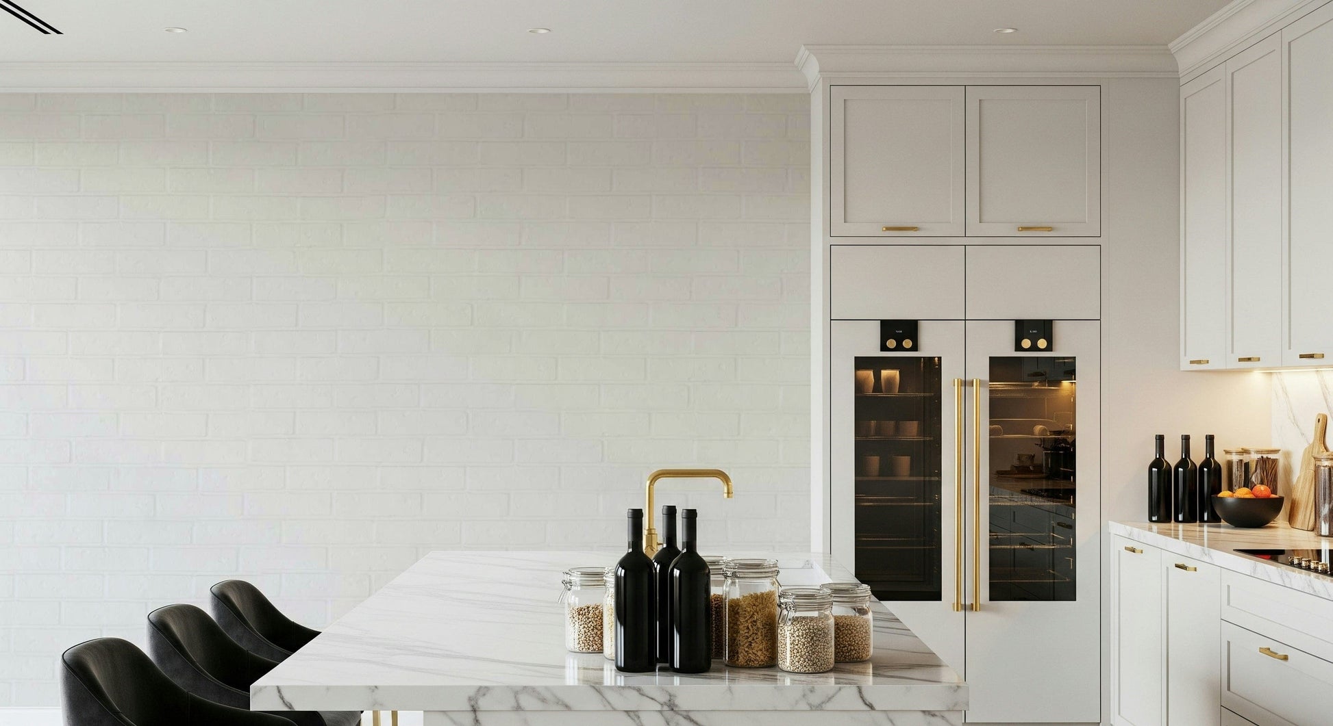 Whitewashed Texture wall mural detail behind a wooden console.