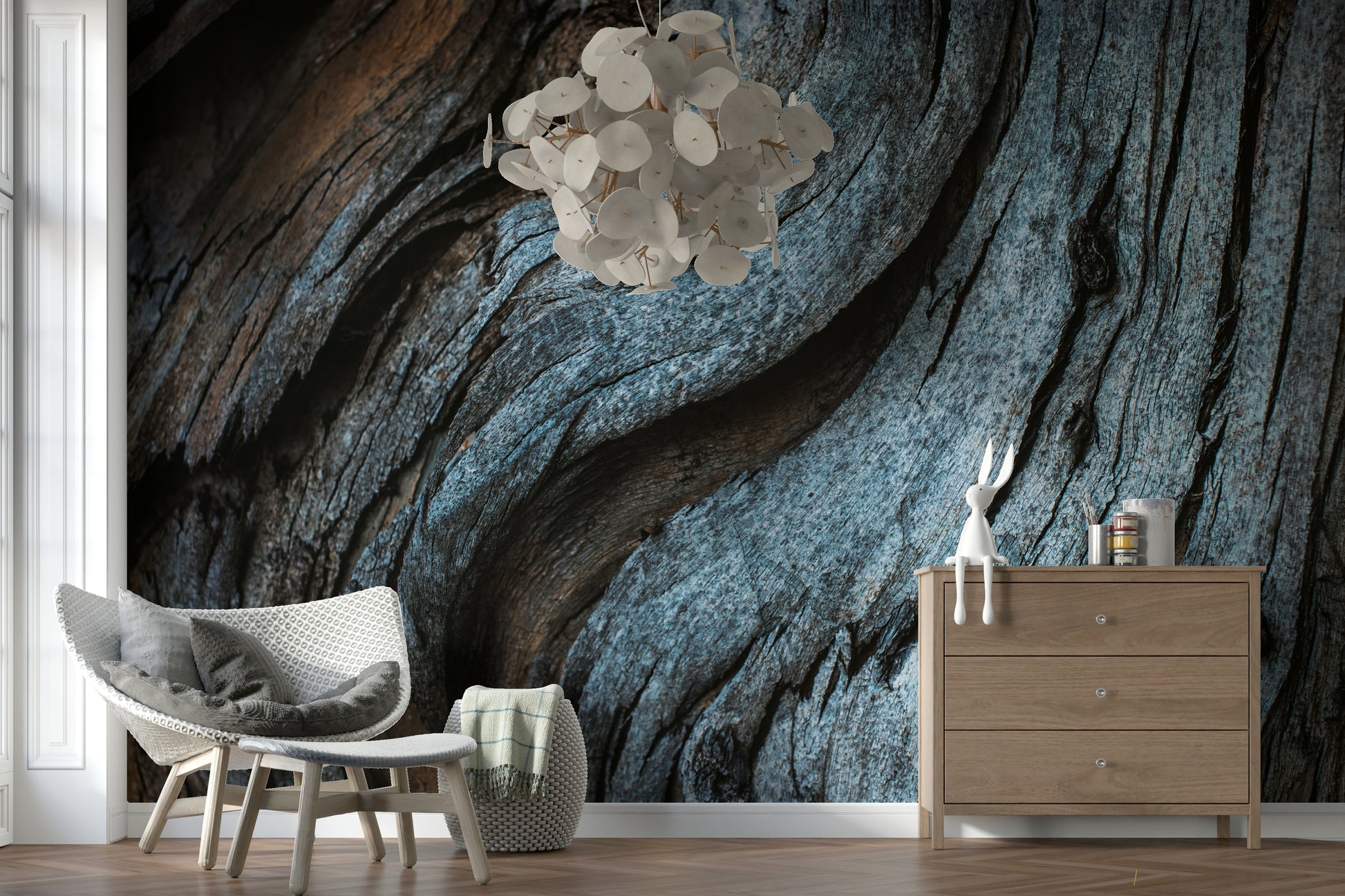 Vertical planks of the Rustic Blue Wood wall mural texture.