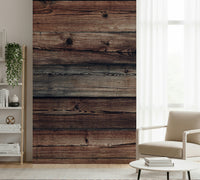 Vertical shot emphasizing the varying tones of the Rustic Timber Wall Mural.