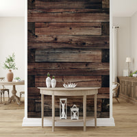 A rustic home office accent wall showcasing the warm Rustic Timber texture.