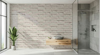 A trendy home office accent wall showcasing the versatile Urban White Brick texture.