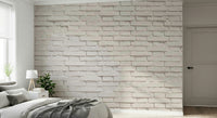 Full view of a modern dining area using the fresh Urban White Brick Wall Mural.