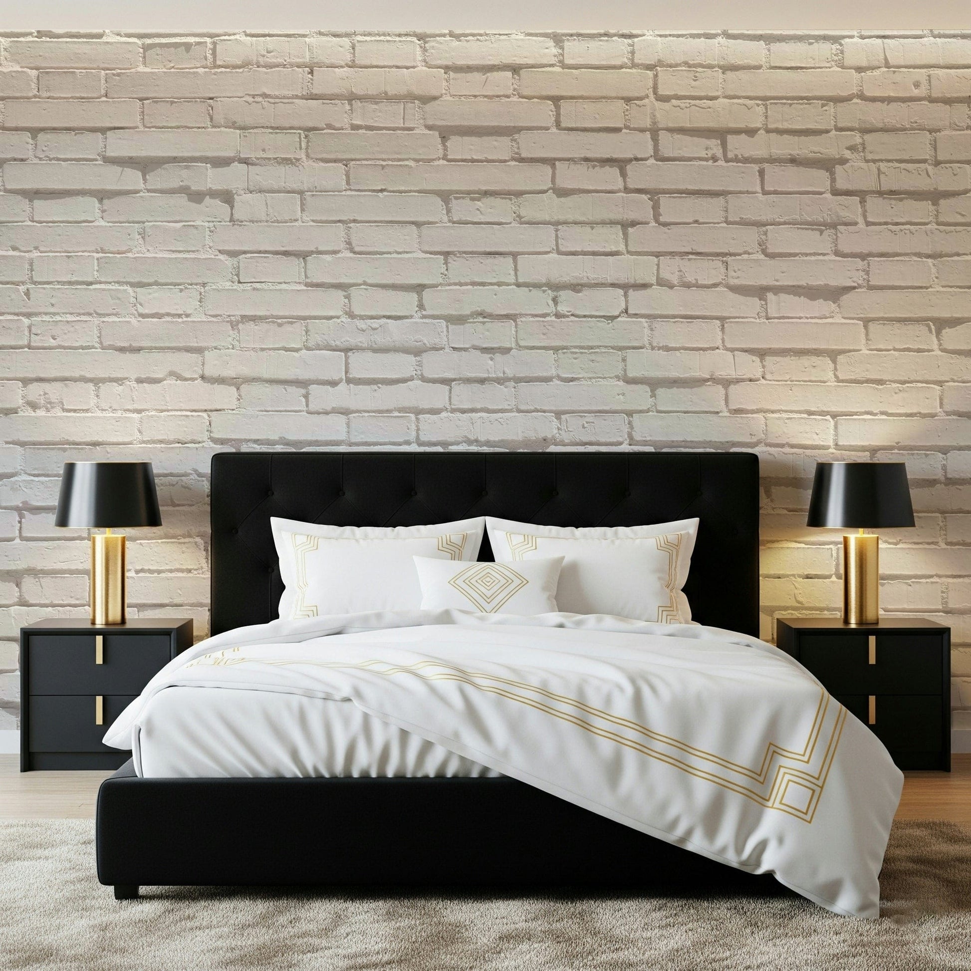Designer interior featuring the airy look of the Urban White Brick Wall Mural.