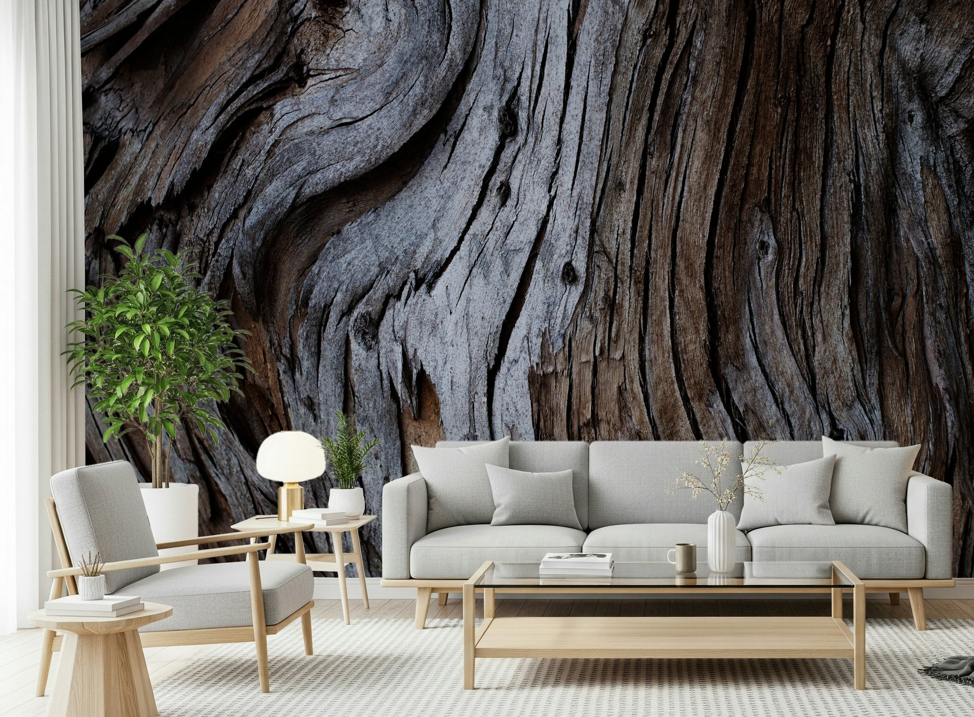 The weathered wood pattern of the Worn Timber wallpaper for walls in detail.