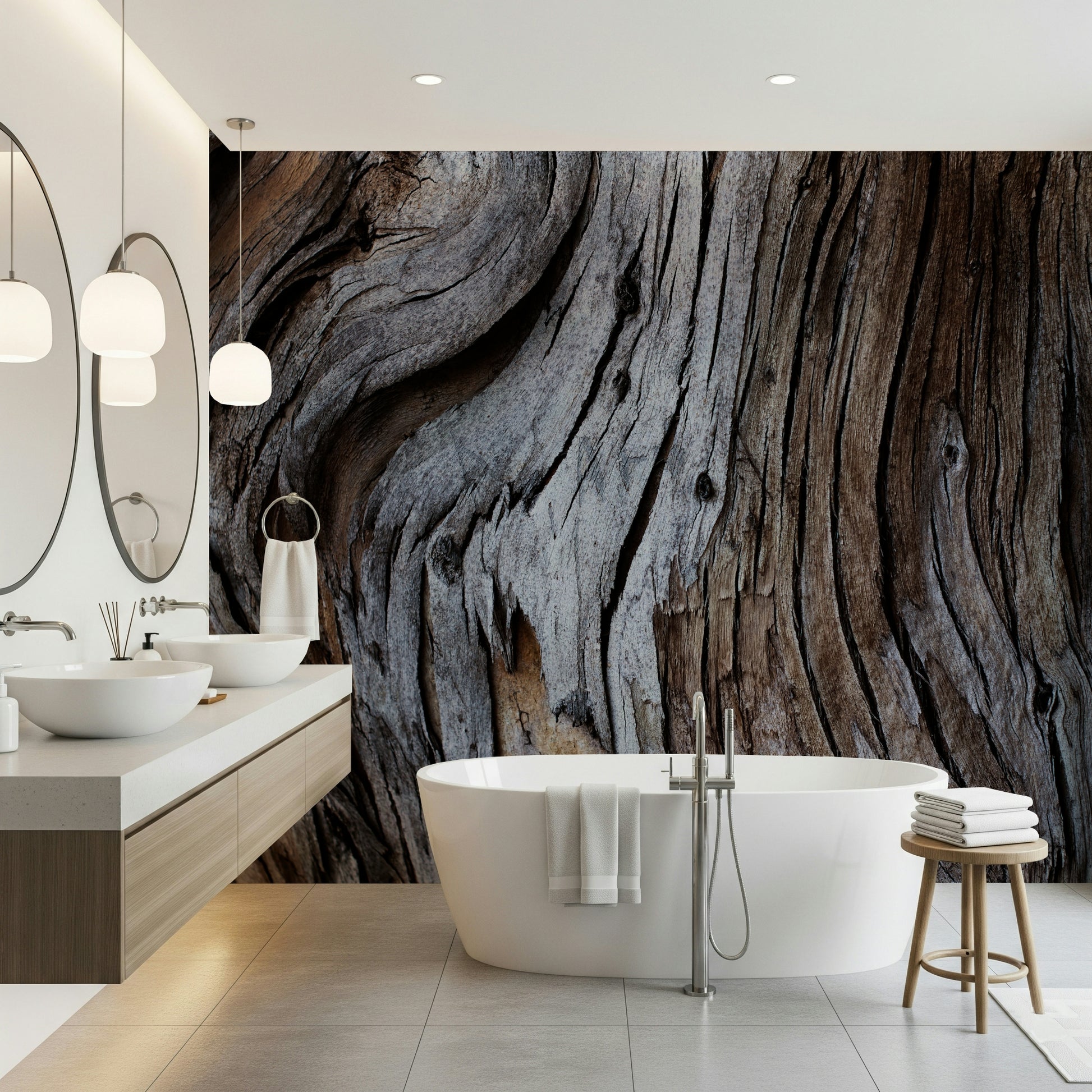 Close-up photo of the distressed wood grain texture in the Worn Timber wallpaper mural.