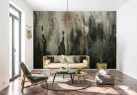 Misty Waterfall wallpaper mural creating a restful, serene focal point in a den.