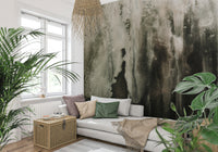 Lush forest surrounding the Misty Waterfall on the beautiful wallpaper for walls.