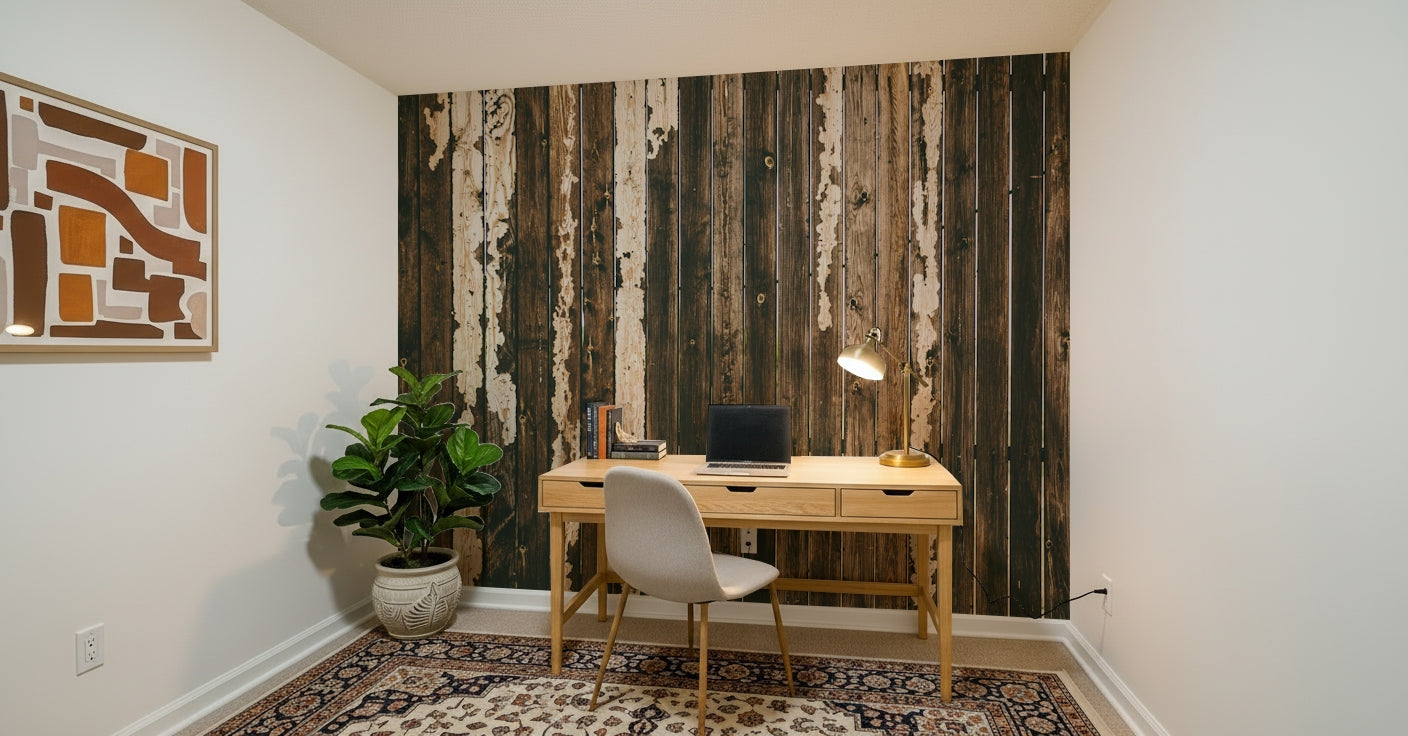 Seamless pattern of the Weathered Wood mural showing the distressed plank detail.