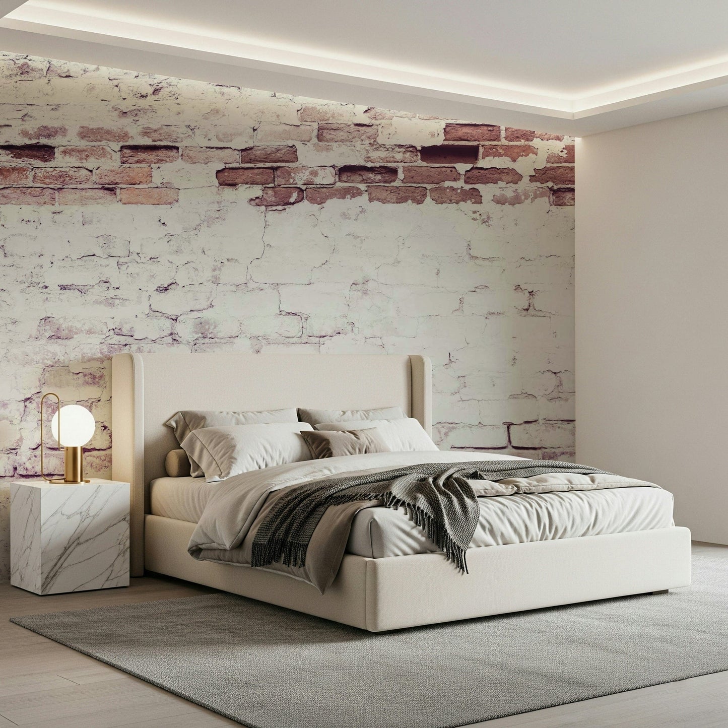 Historic aesthetic created by the Faded Heritage Brickwork wallpaper mural in a loft.