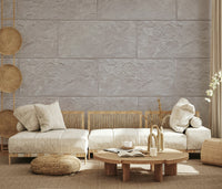 Textured white stone on the Elegant Stone Blocks wallpaper for walls, full view.
