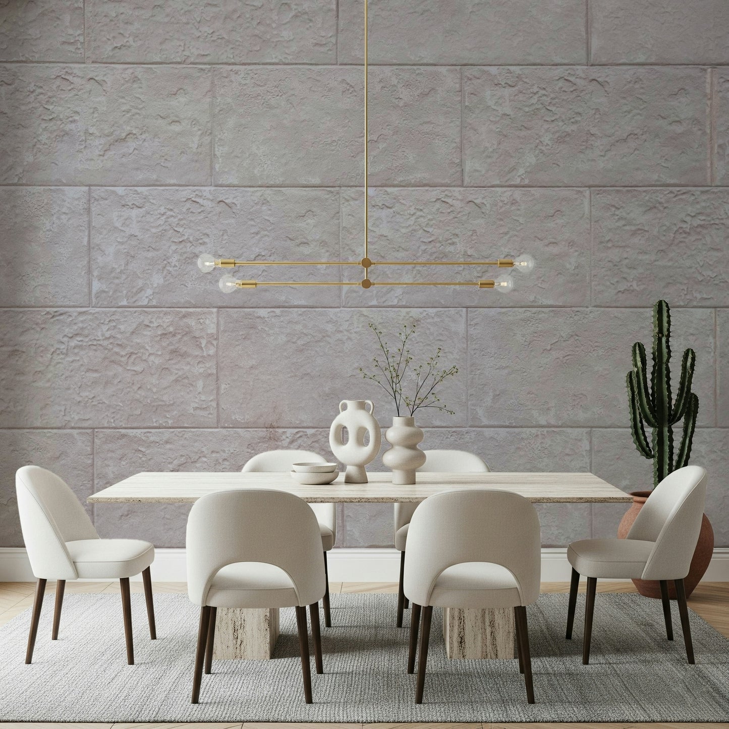 Installation image of the hassle-free Elegant Stone Blocks peel and stick wallpaper.