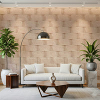 Realistic close-up of the light beige stacked textured blocks wall mural.