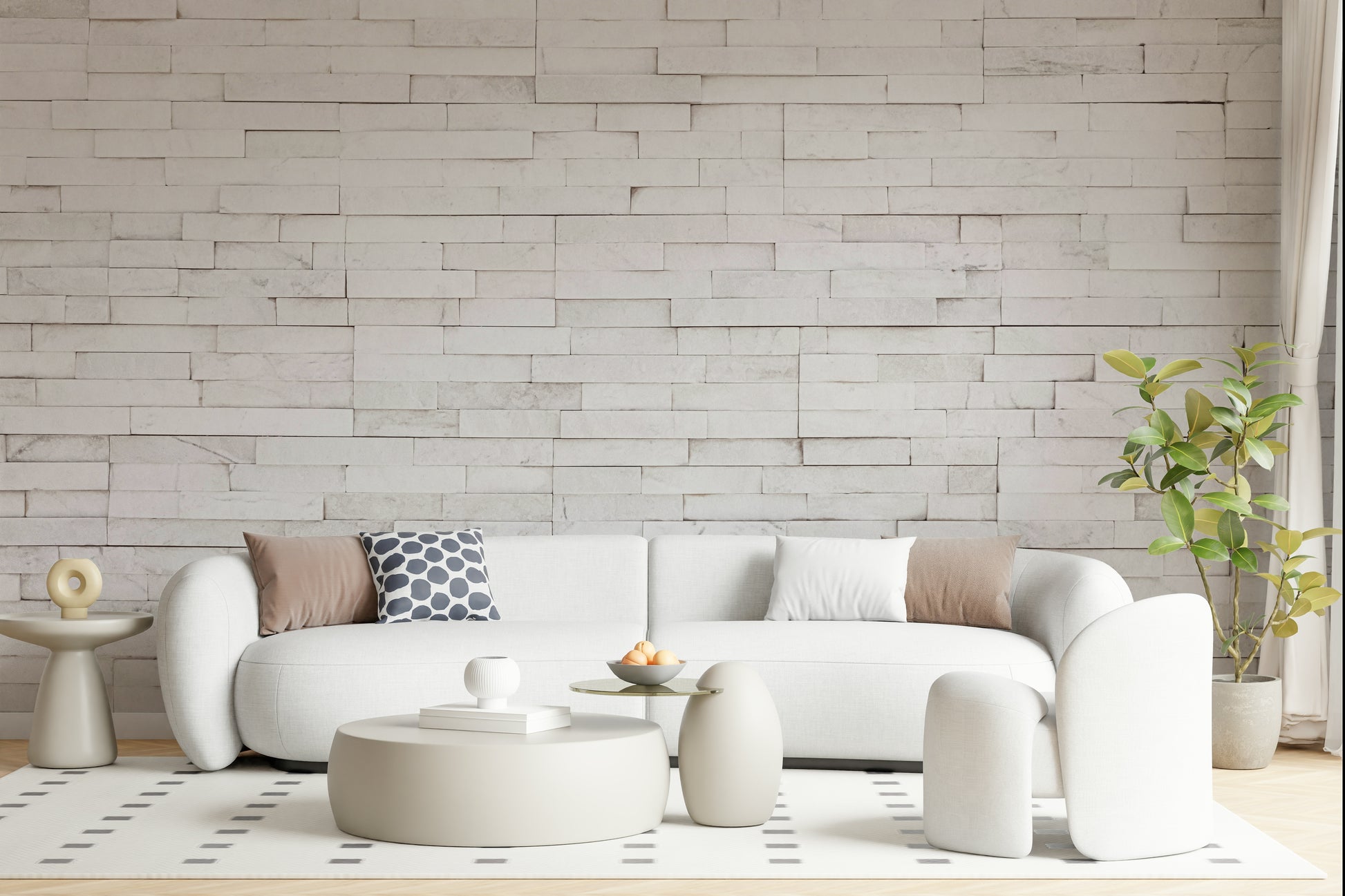Entryway accent wall with the Bright Stacked Stone mural.