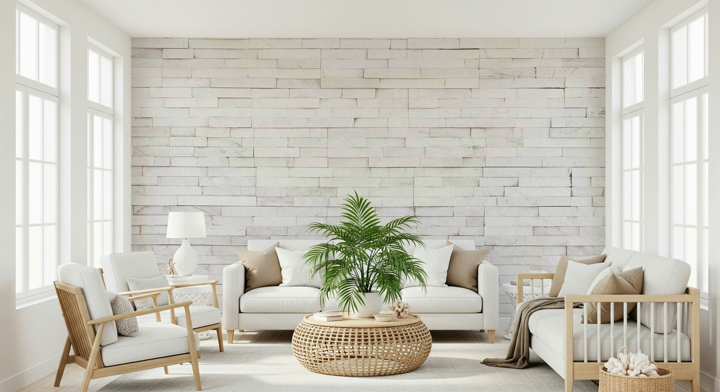 Full view of the clean Bright Stacked Stone wallpaper mural.