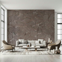 Rustic Stone Wall mural in a farmhouse living room.